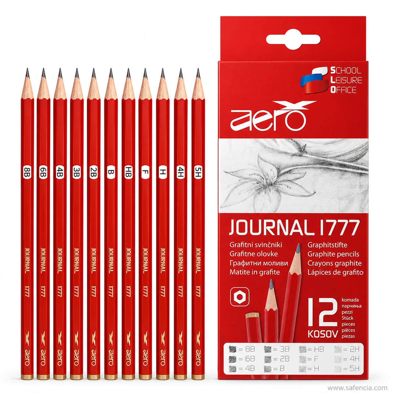 Full lineup of 12 Aero Journal graphite drawing pencils from 2H to 8B grades