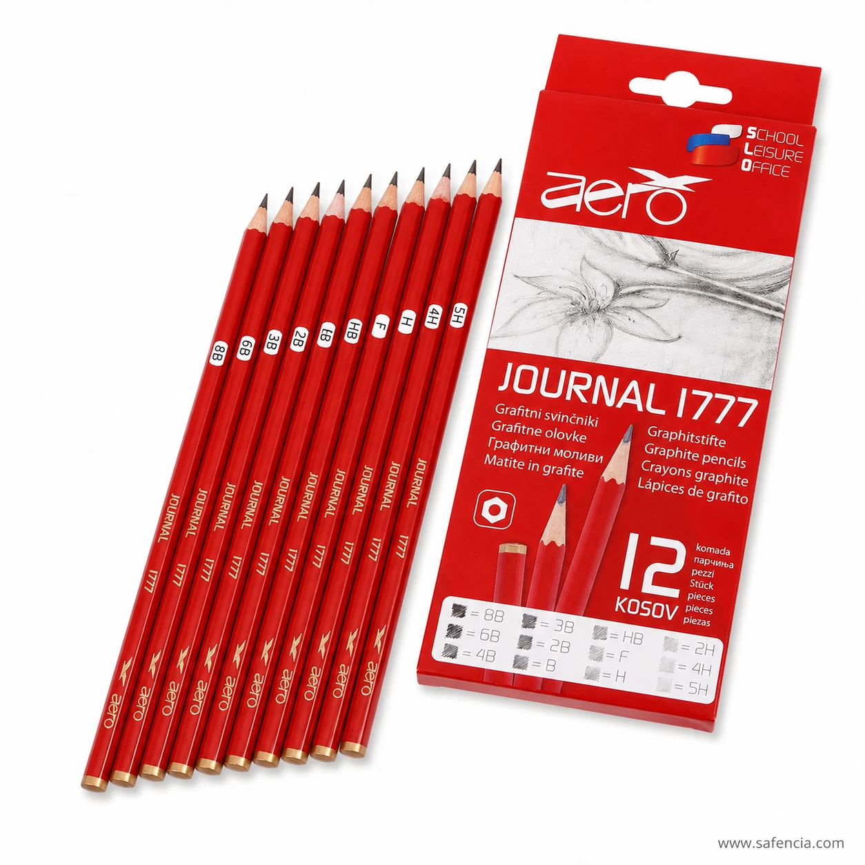 Aero 1777 graphite sketching pencils laid out beside open metal storage box