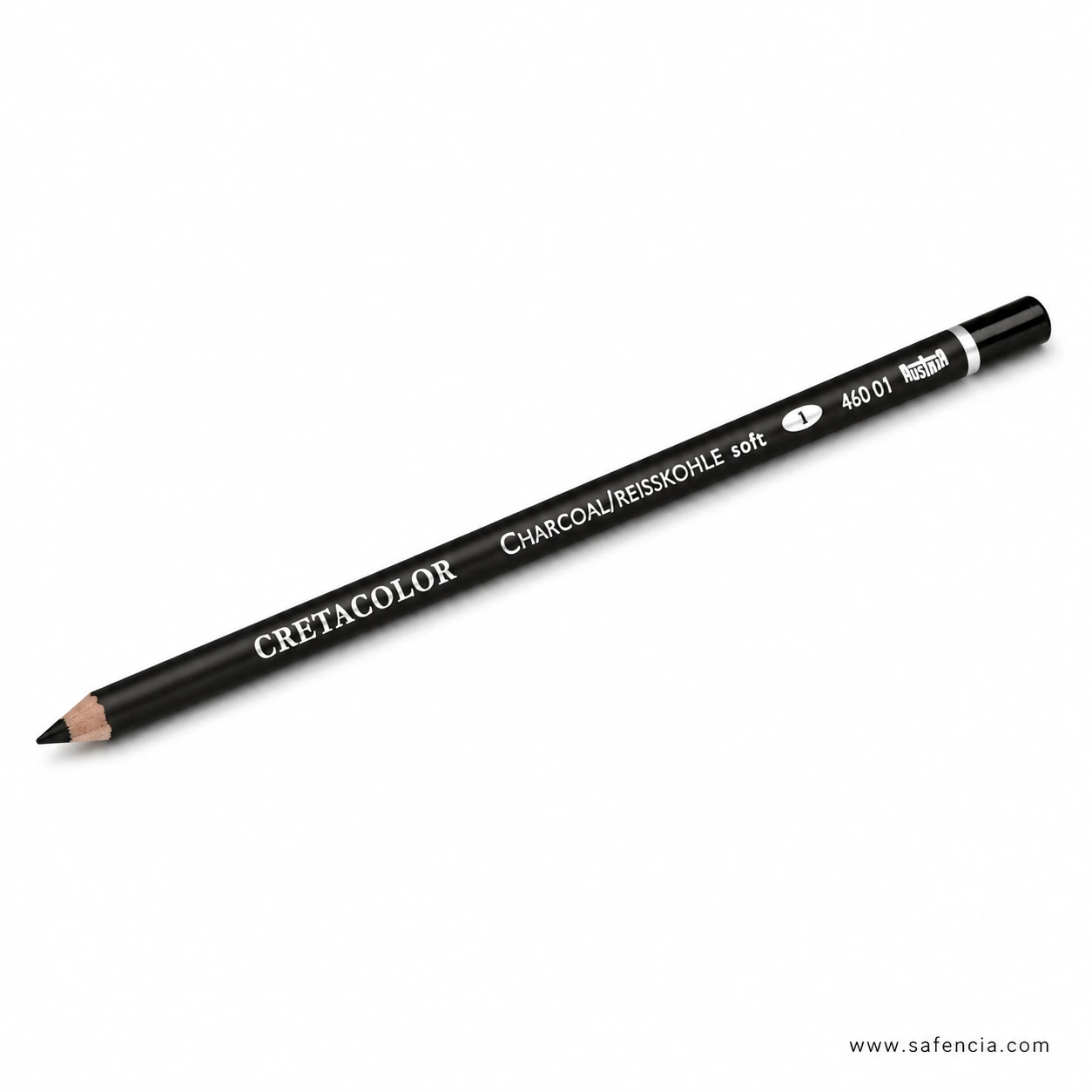 Black Cretacolor Charcoal Reisschale pencil at a low side angle on a clean white background