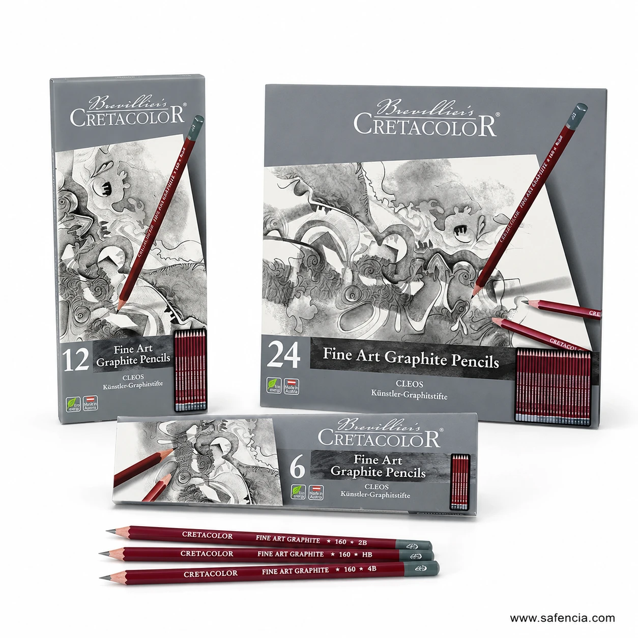 Cretacolor Fine Art Graphite Pencil boxes in 6 12 and 24 piece sizes displayed together