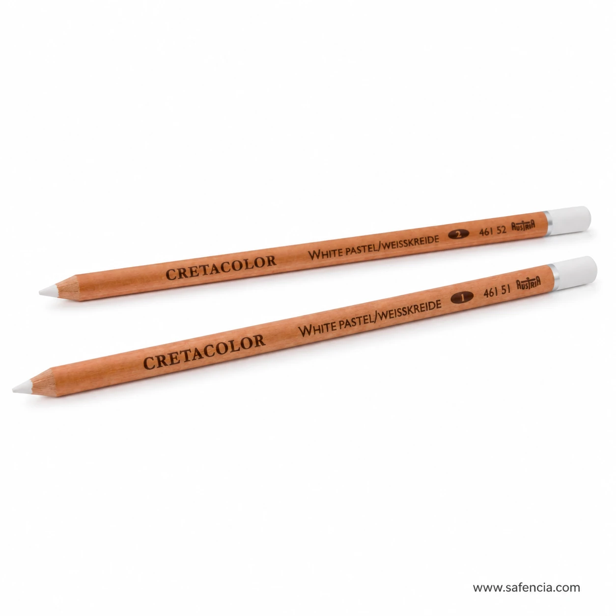 Cretacolor white charcoal pastel pencils with sharpened white drawing tips on clean background