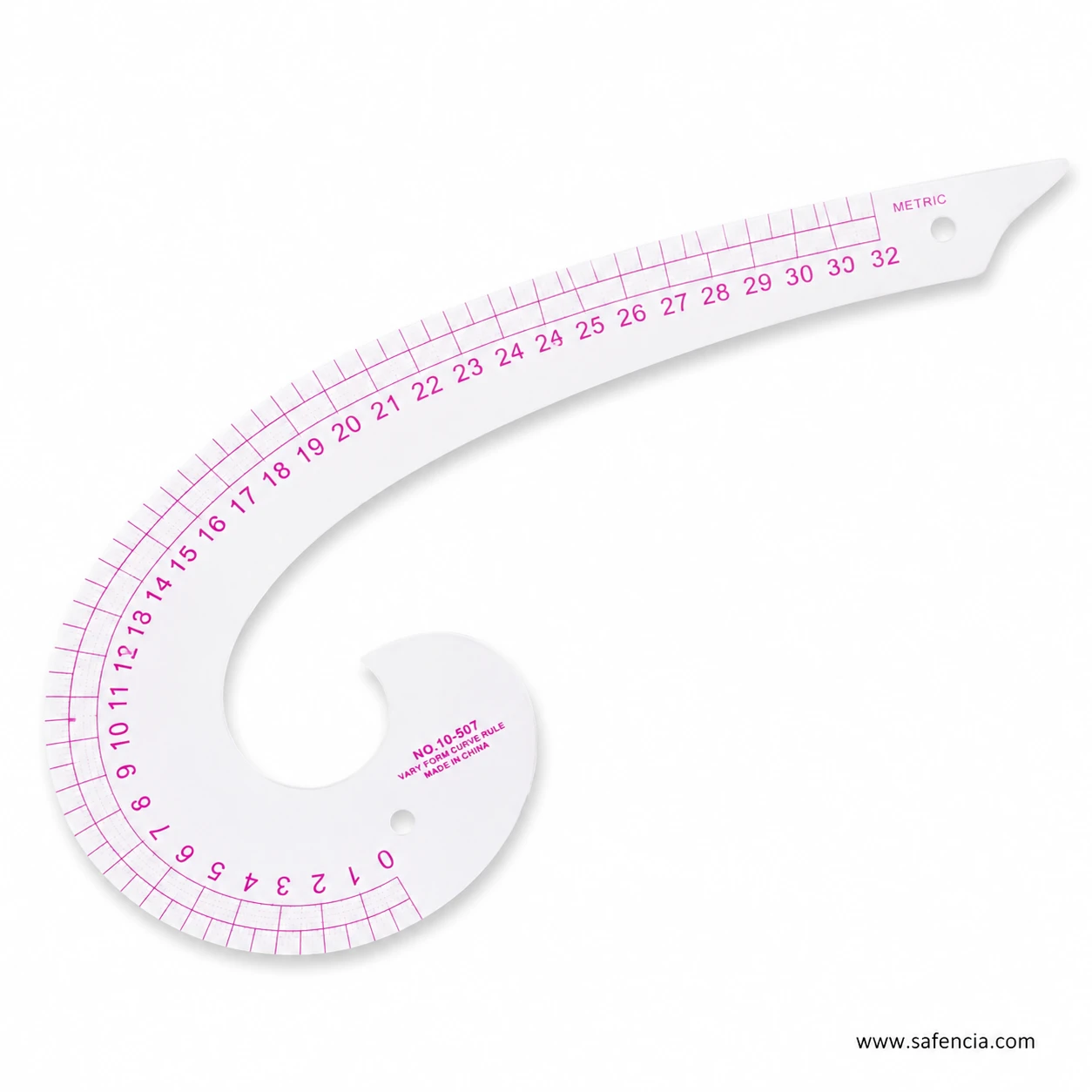 Textile Curve Scale 007-10 close view of inner spiral curve and bright pink graduated edge