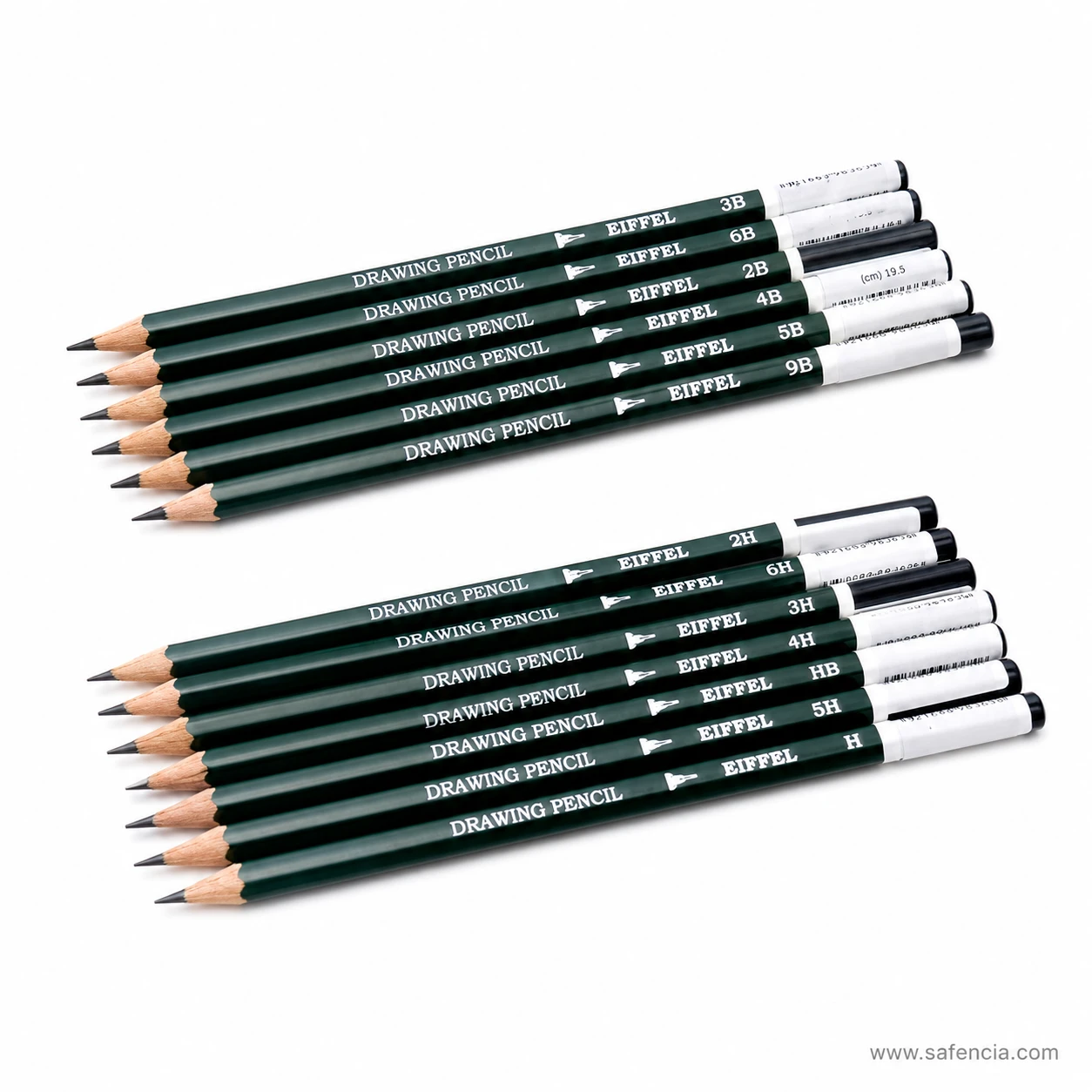Angled product photography of Eiffel single piece sketching pencil on white background