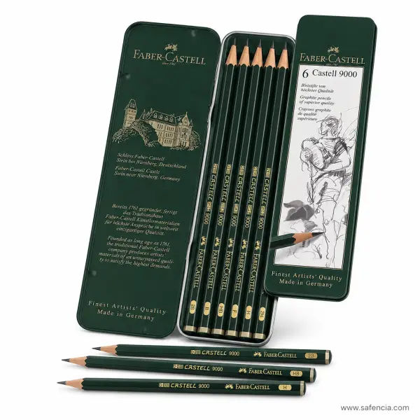 Faber-Castell 9000 Graphite Pencil Tin Set of 6