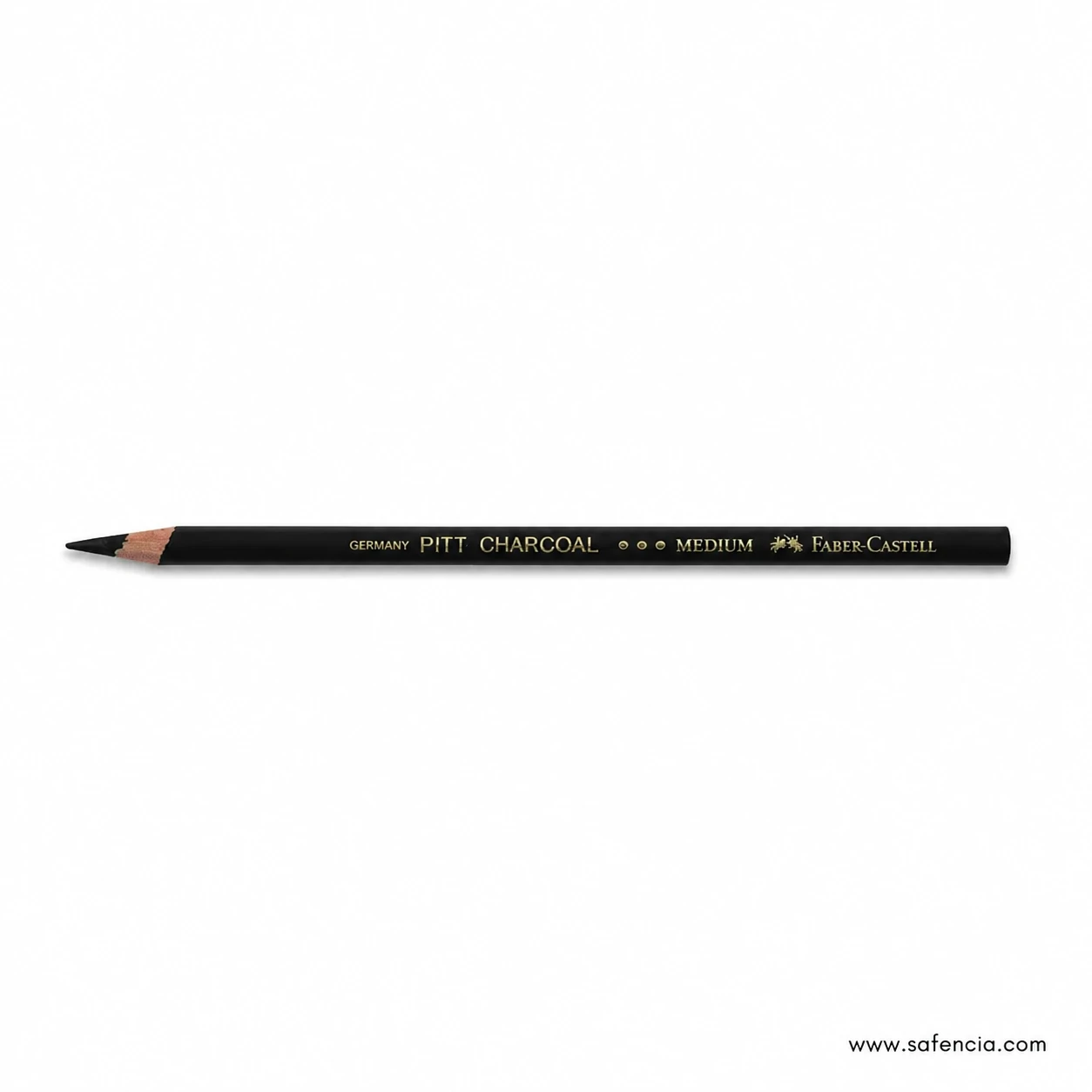 Faber-Castell Pitt Charcoal Medium pencil close view showing sharpened black core and branded barrel