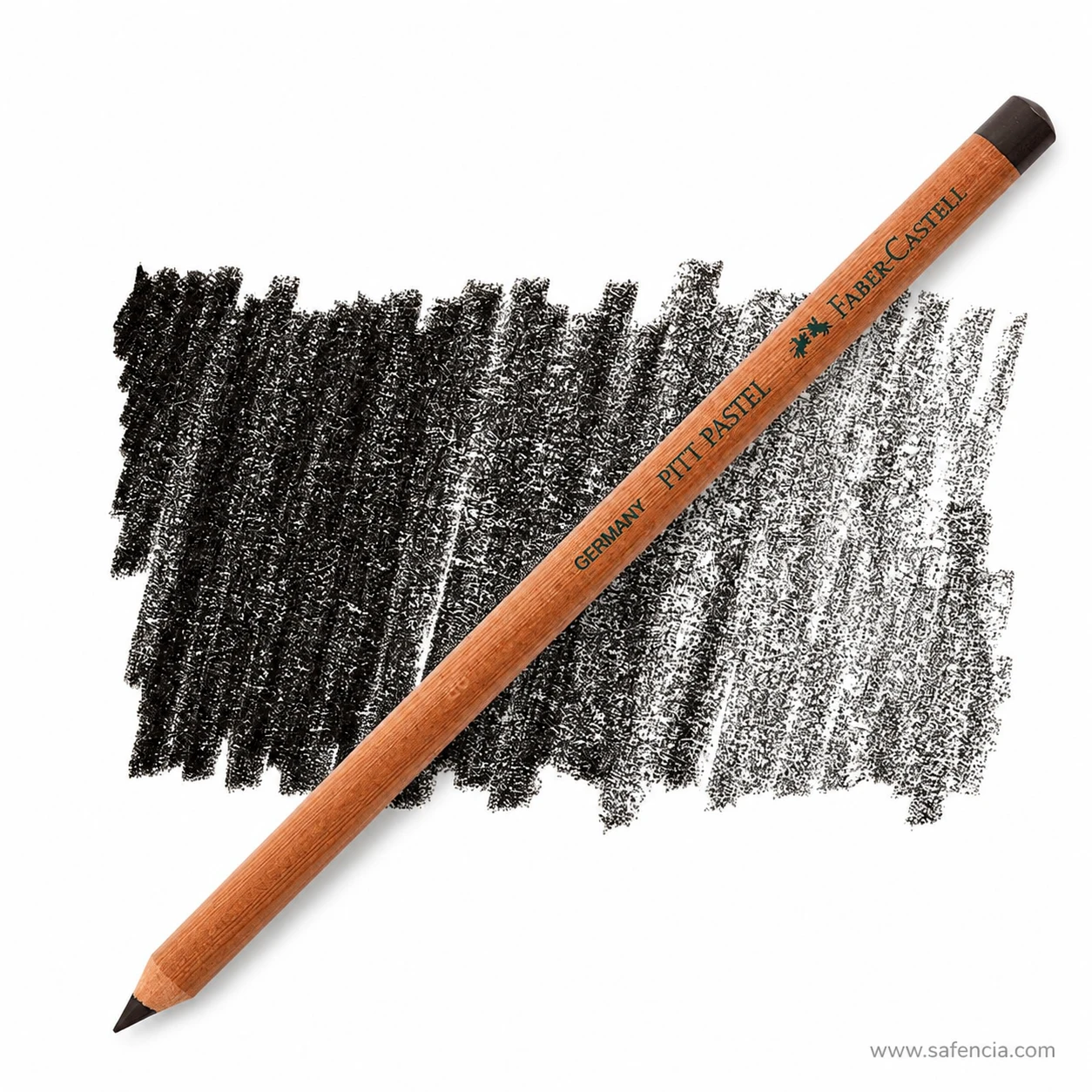Faber-Castell Pitt Pastel Dark Sepia pencil detail showing deep brown core and printed natural wood barrel
