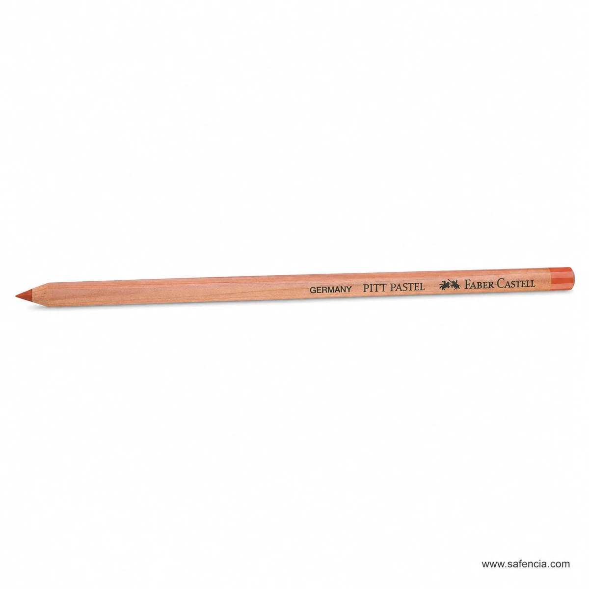 Full Faber-Castell Pitt Pastel Sanguine pencil shown horizontally with natural wood barrel text readable