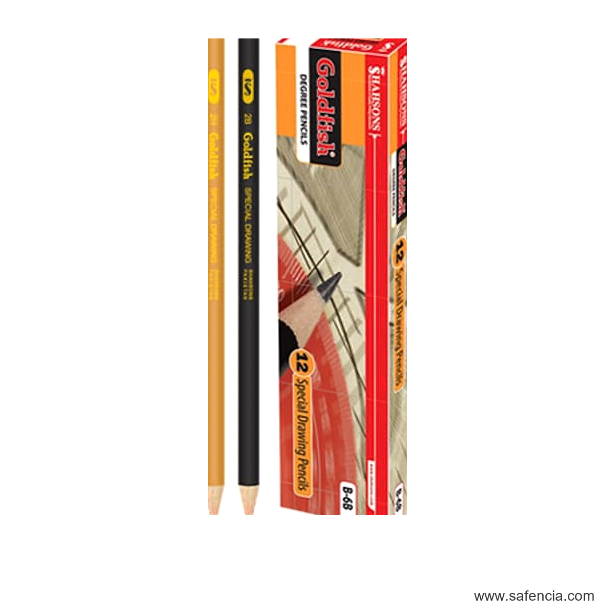 Goldfish Degree Drawing Pencils Pack of 12 goldfish drawing pencil grade box detail shown clearly on a clean white Safencia product canvas