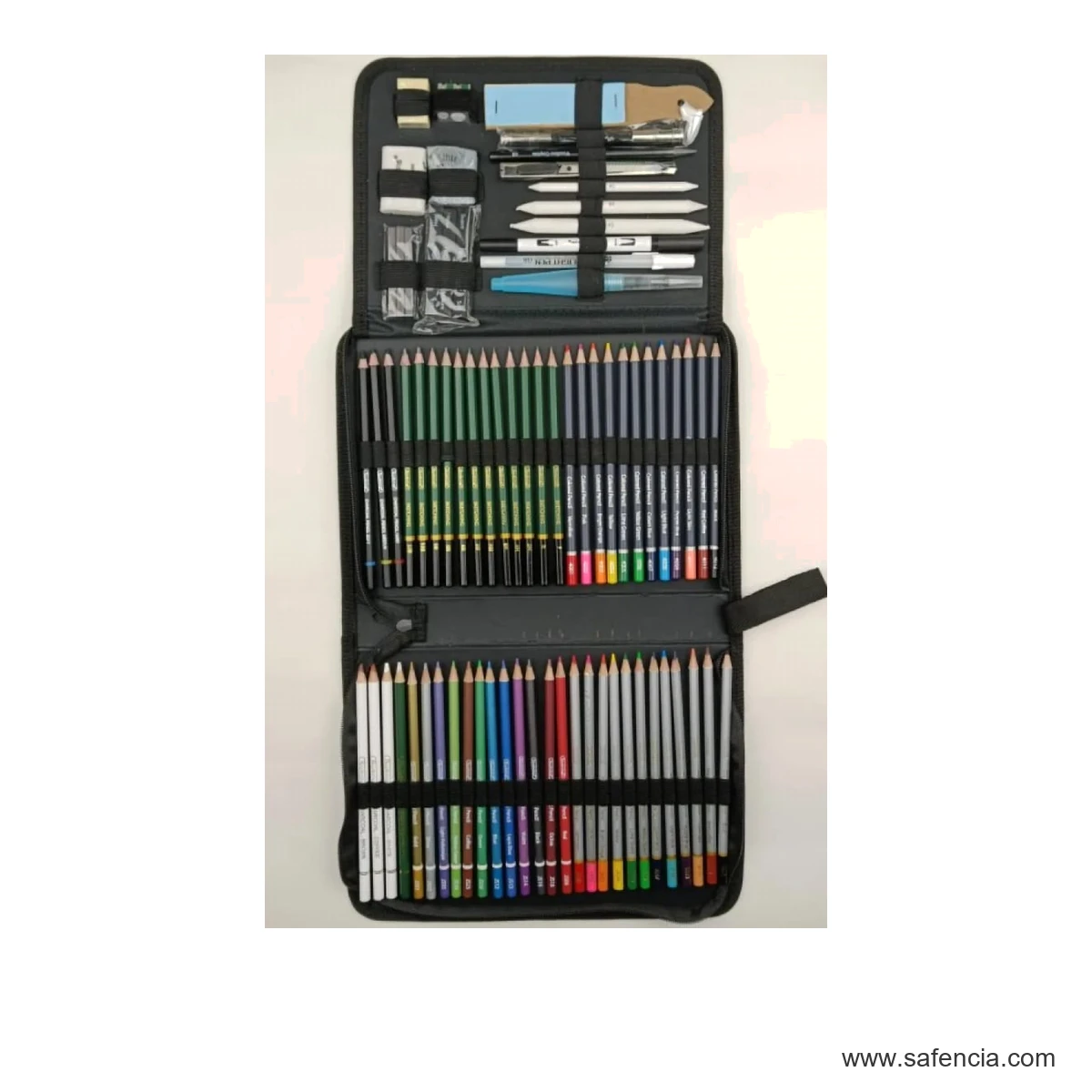 Keep Smiling 75 Pieces Professional Drawing and Sketching Set keep smiling 75 piece pencil set flat layout shown clearly on a clean white Safencia product canvas