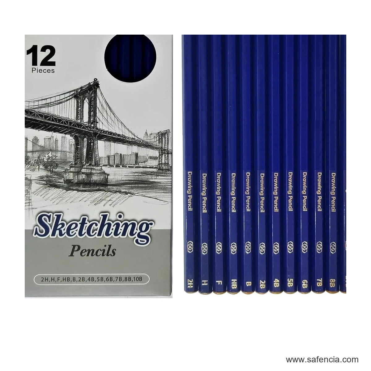 Keep Smiling Sketching Pencil Set of 12 keep smiling sketching pencil grades detail shown clearly on a clean white Safencia product canvas