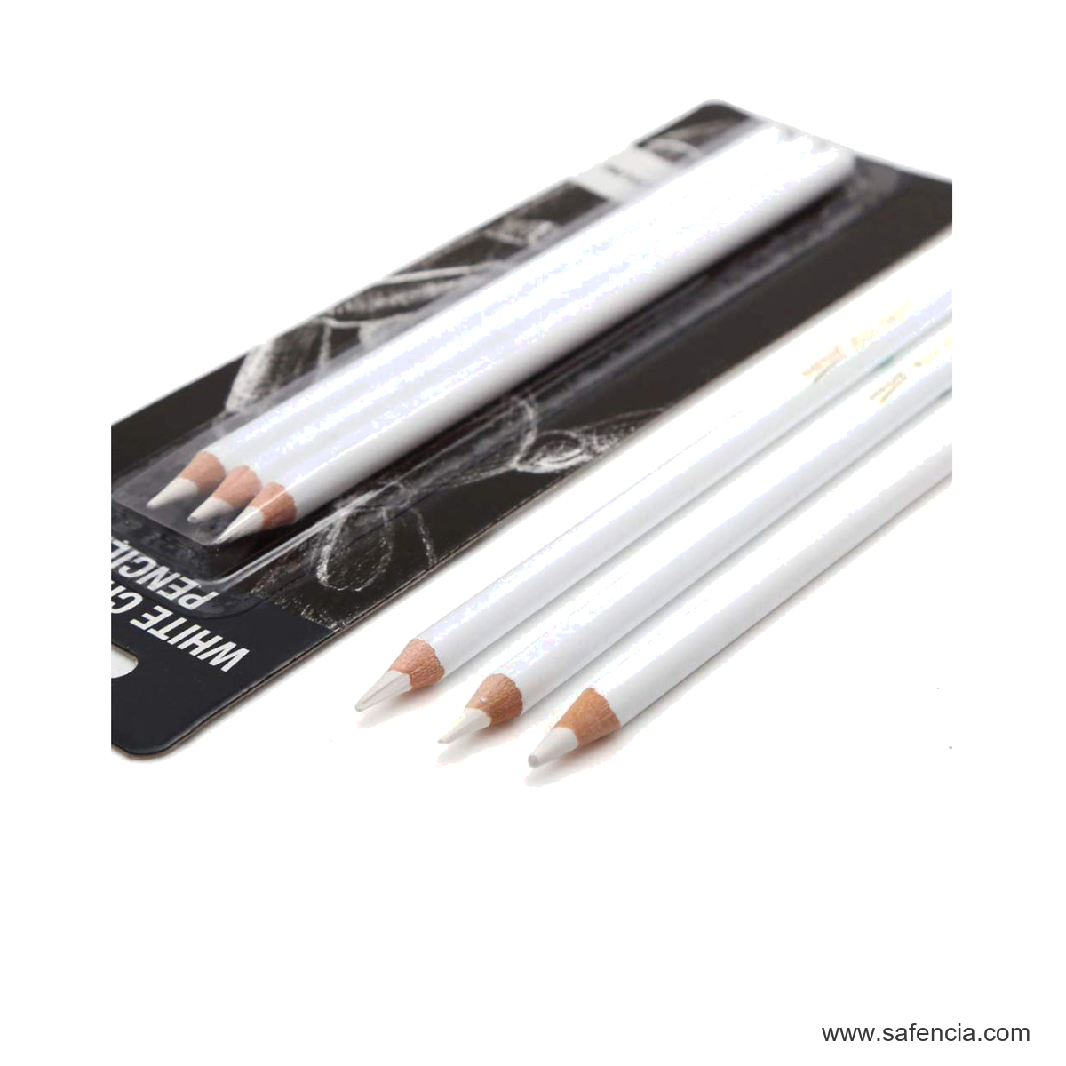 Keep Smiling White Charcoal Pencil Pack of 3 keep smiling three white charcoal pencils shown clearly on a clean white Safencia product canvas