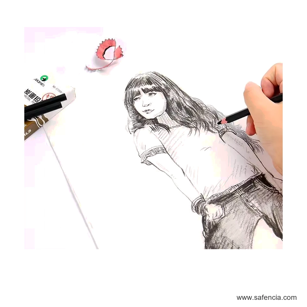 Maries Black Charcoal Pencil 1pc maries charcoal pencil drawing use shown clearly on a clean white Safencia product canvas