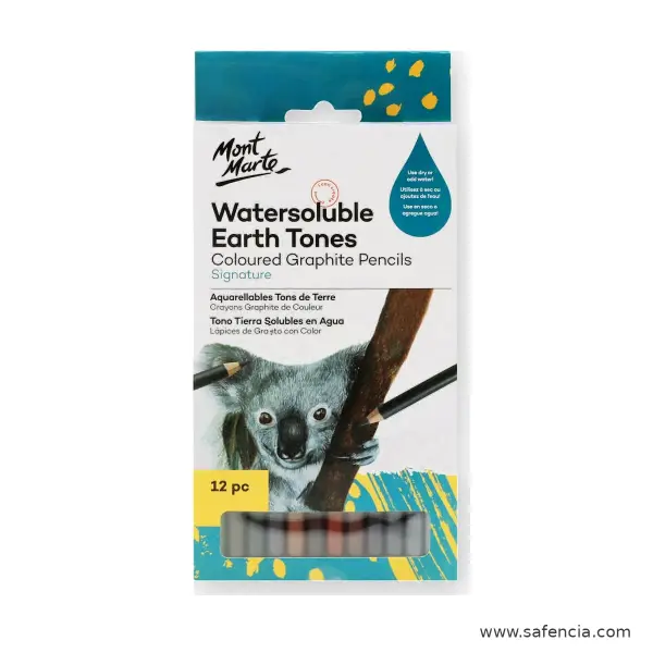 Mont Marte Watersoluble Earth Tones Coloured Graphite Pencils 12pc