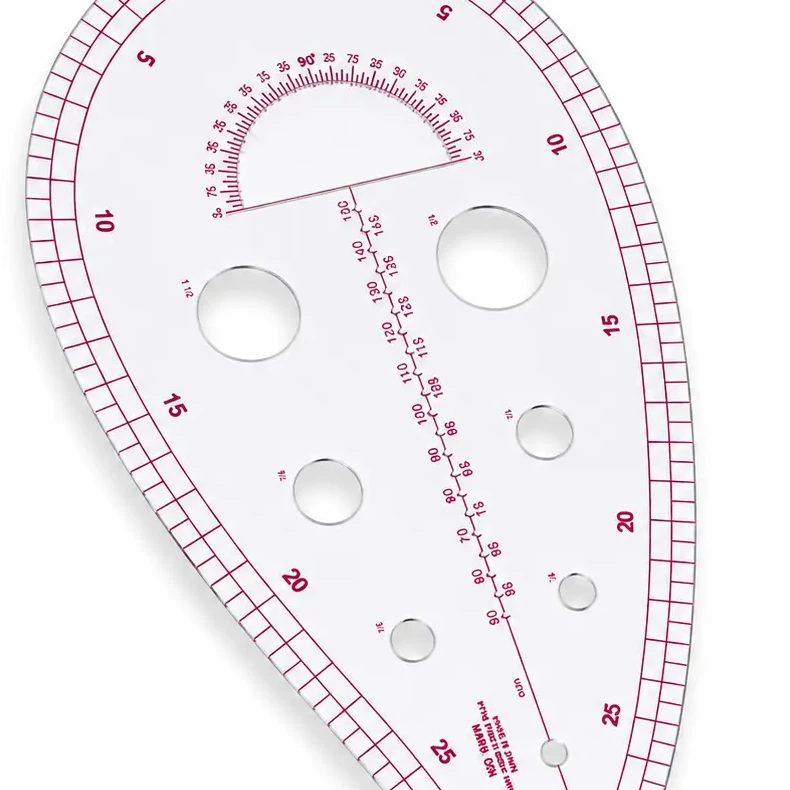 Close detail of Textile Curve Scale 6403 angle arc, grading values and circular openings