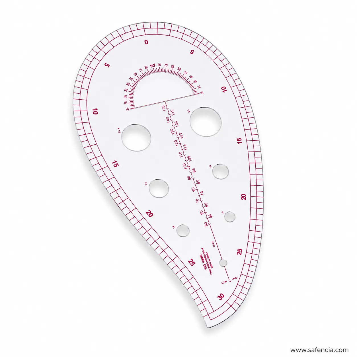 Front view of Textile Curve Scale 6403 with central grading line and ratio-labelled holes