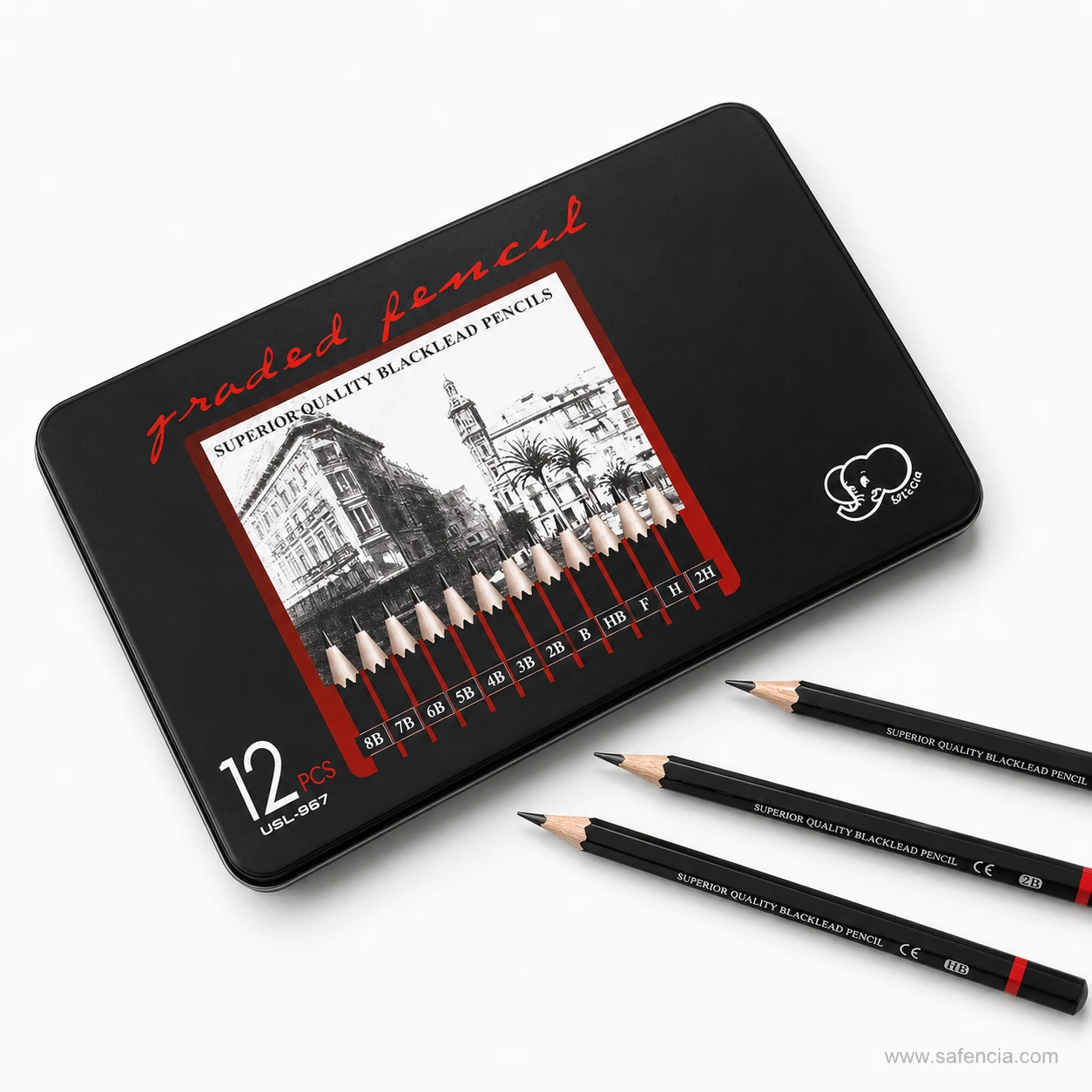 Full 12 piece lineup of Ulson graphite sketching pencils from 2H to 8B grades