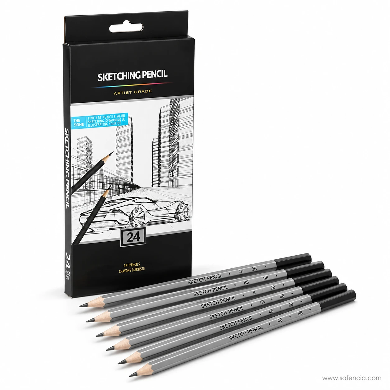 Worison artist graphite sketch pencils showing grades HB, 2B, 4B and others printed along the silver barrels on white