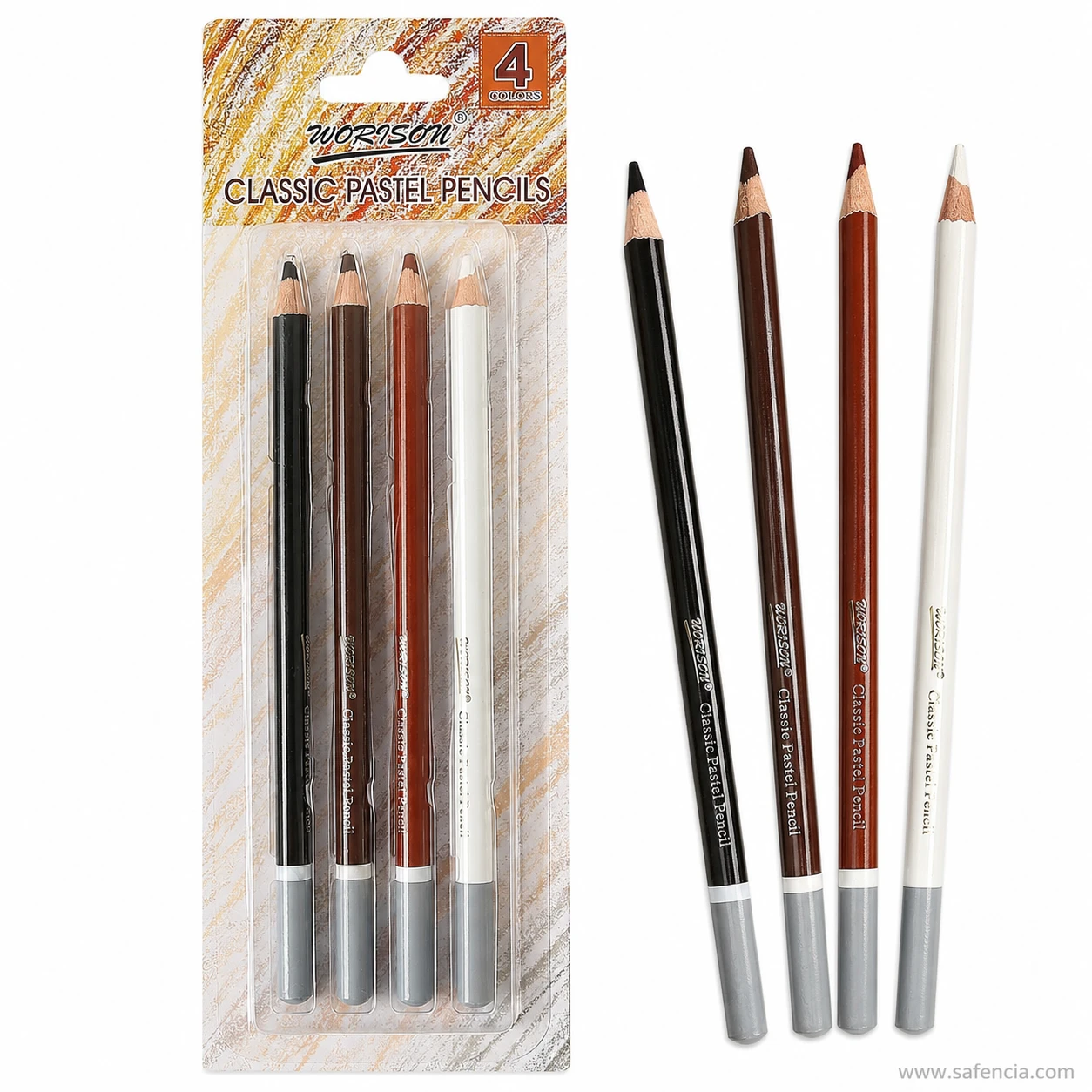 Worison classic pastel pencils 4-colour blister card packaging showing soft pastel cores