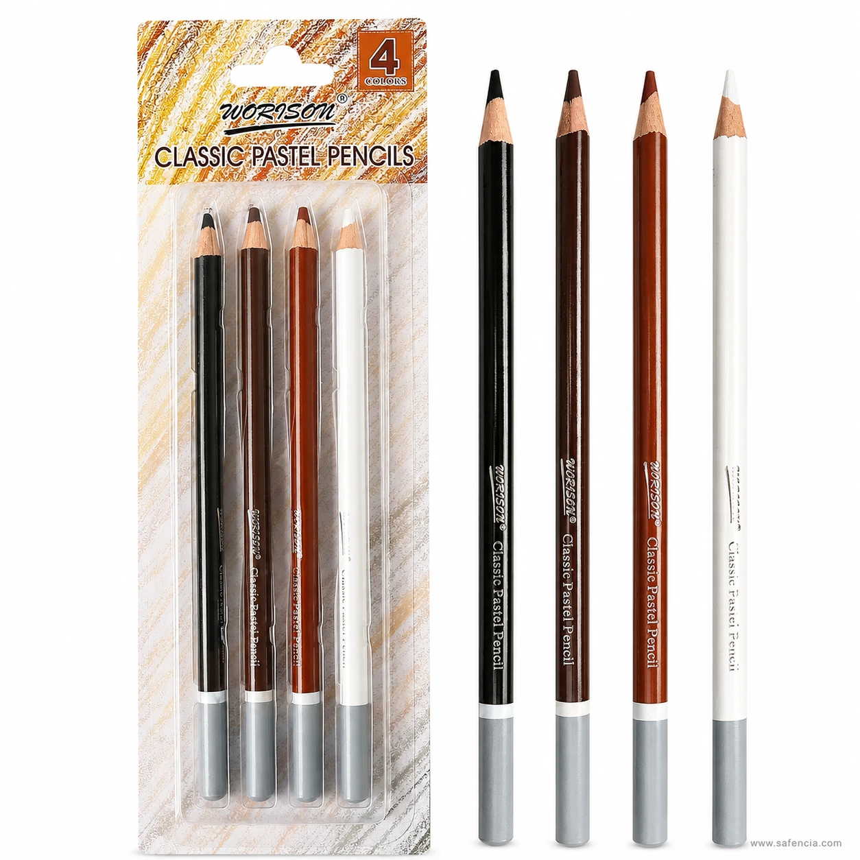 Worison soft pastel pencils showing natural wooden barrels and 4mm pastel pigment cores