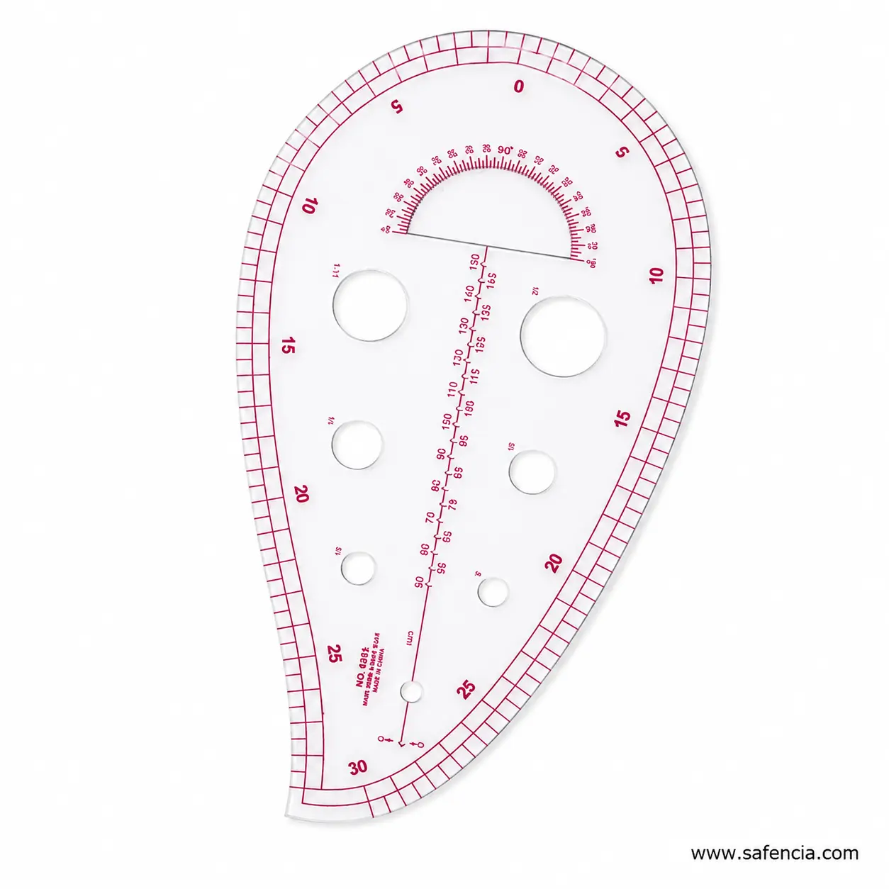 Angled view of Textile Curve Scale 6460 showing transparent body and perimeter graduations