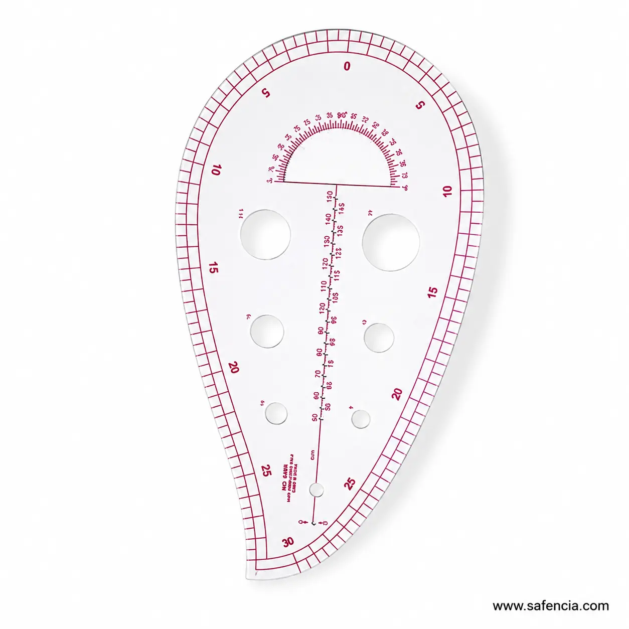 Model 6460 textile curve scale showing six ratio-labelled holes and central grading line