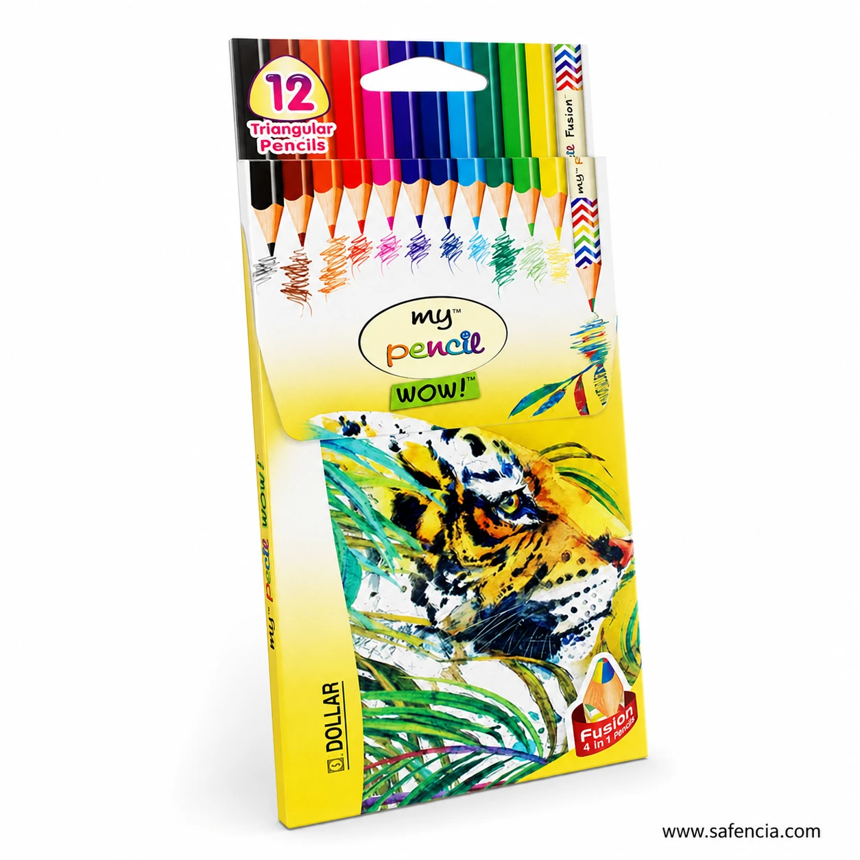 Dollar My Pencil colour 12 pcs full size packaging shown at an angle with the printed colour swatch strip along the top