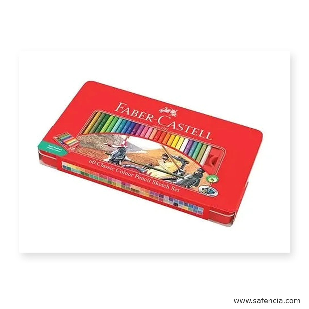 Faber-Castell Classic colour pencils 60 set red metal tin closed with the printed colour swatch strip along the edge