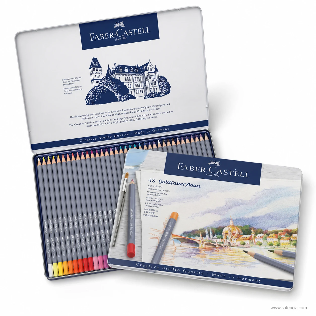 Faber-Castell Goldfaber Aqua watercolour pencil swatches with wet brush blending