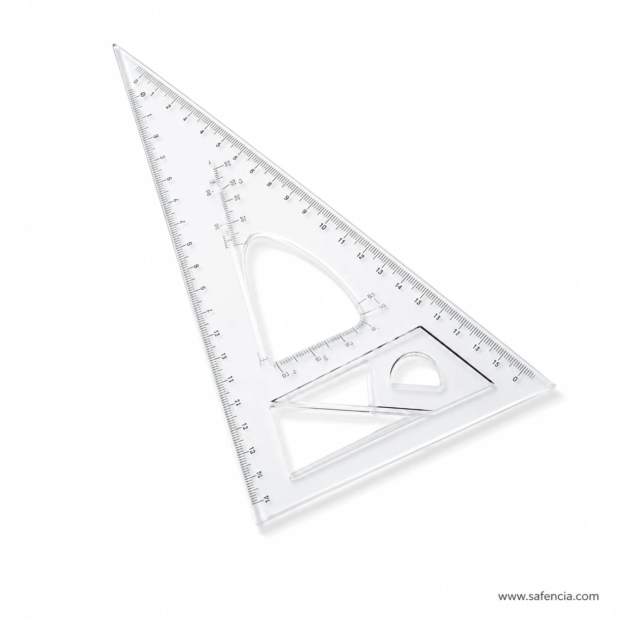 Transparent 45cm set square No.3345 showing edge markings and central triangular hand opening