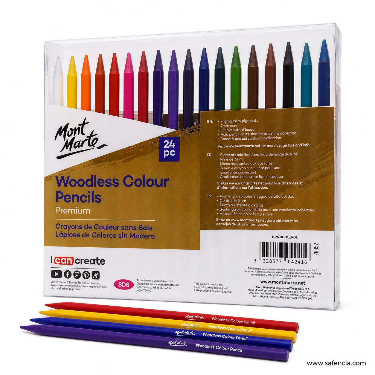 Mont Marte premium woodless colour pencils 24 piece storage case with colour chart