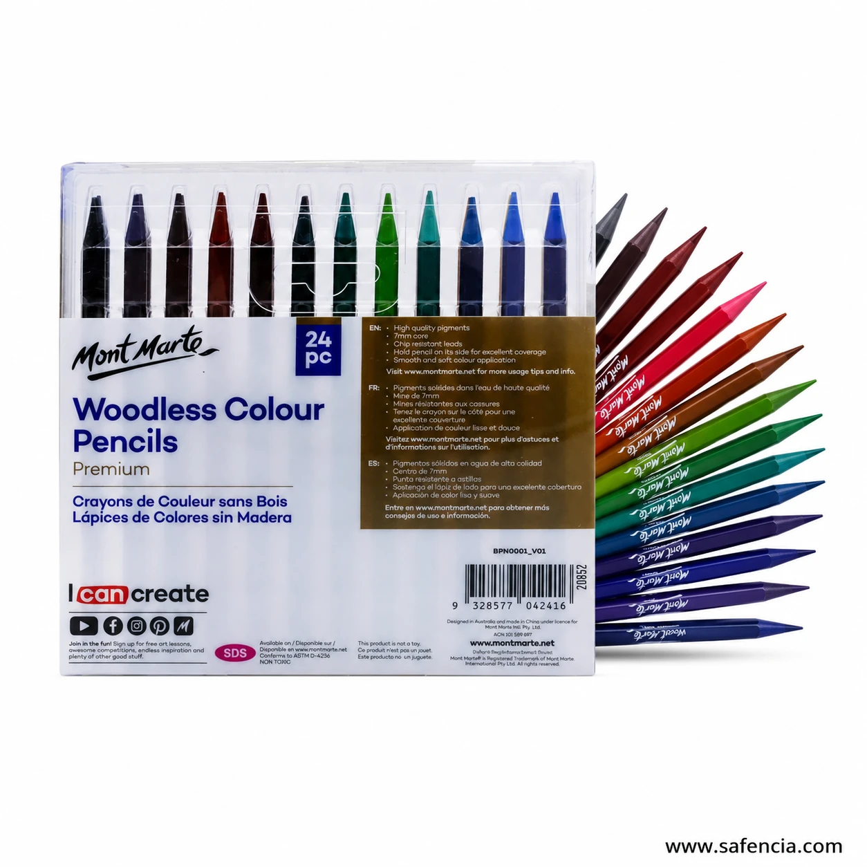 Mont Marte woodless colour pencil side shading technique showing broad strokes on paper