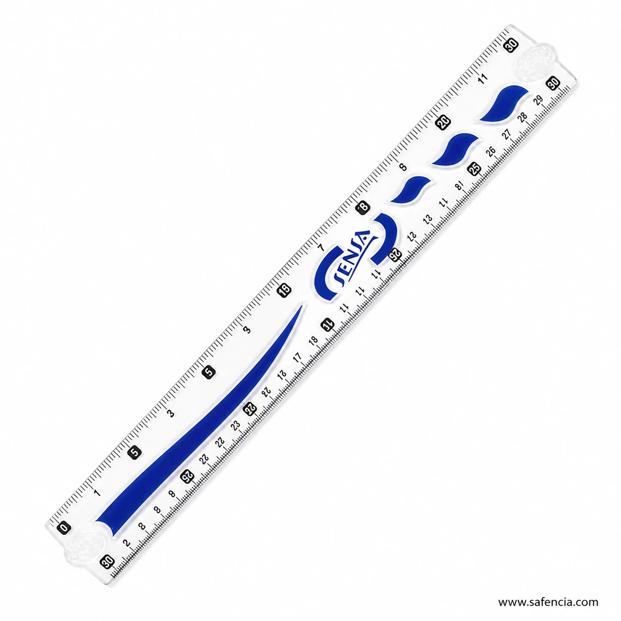 Transparent Sensa 15cm ruler on white background with dual measuring scales and red logo