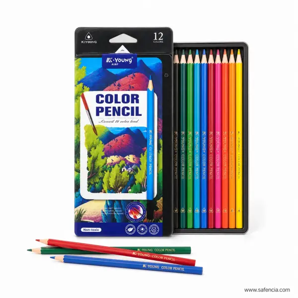 K-Young Colour Pencils, 12 Colours in a Metal Tin