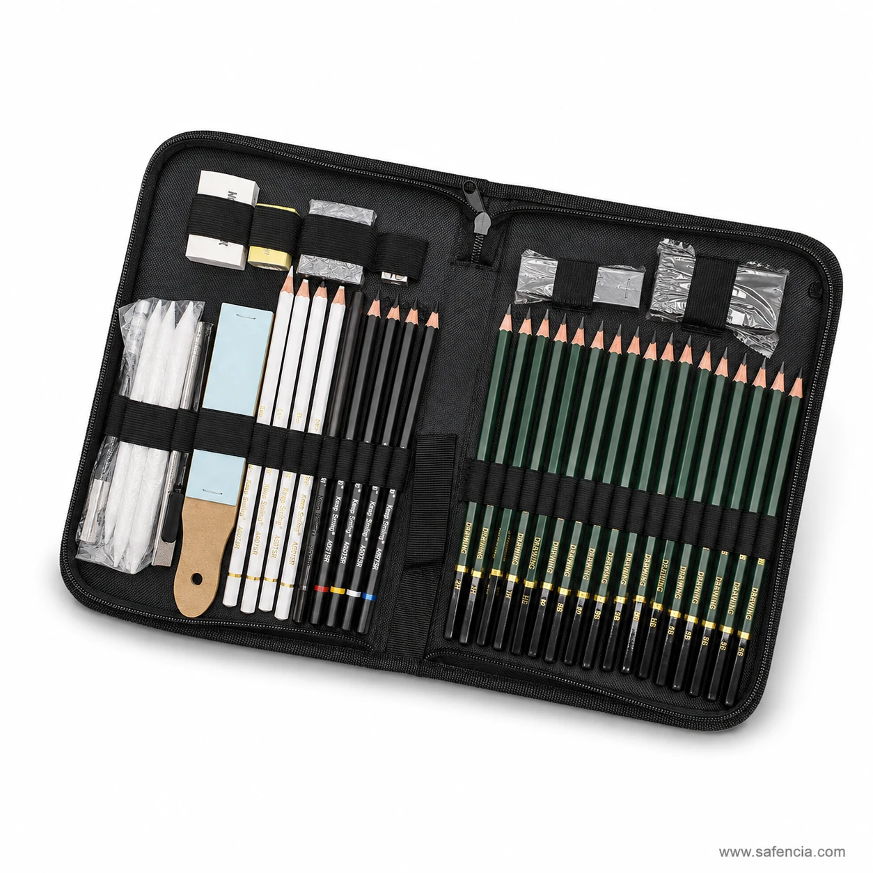 Sketching accessories, blending tortillons, sandpaper pointer, and sketchpad included in 42pc set