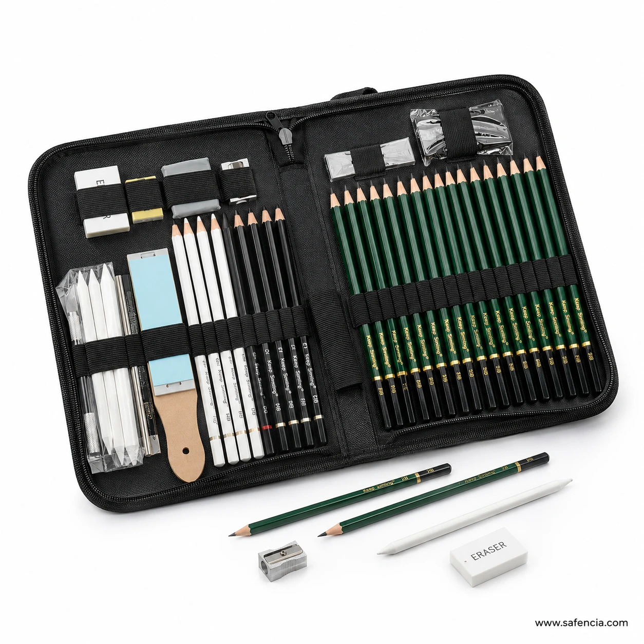 Interior elastic organizer slots of Keep Smiling 42-piece art sketching set