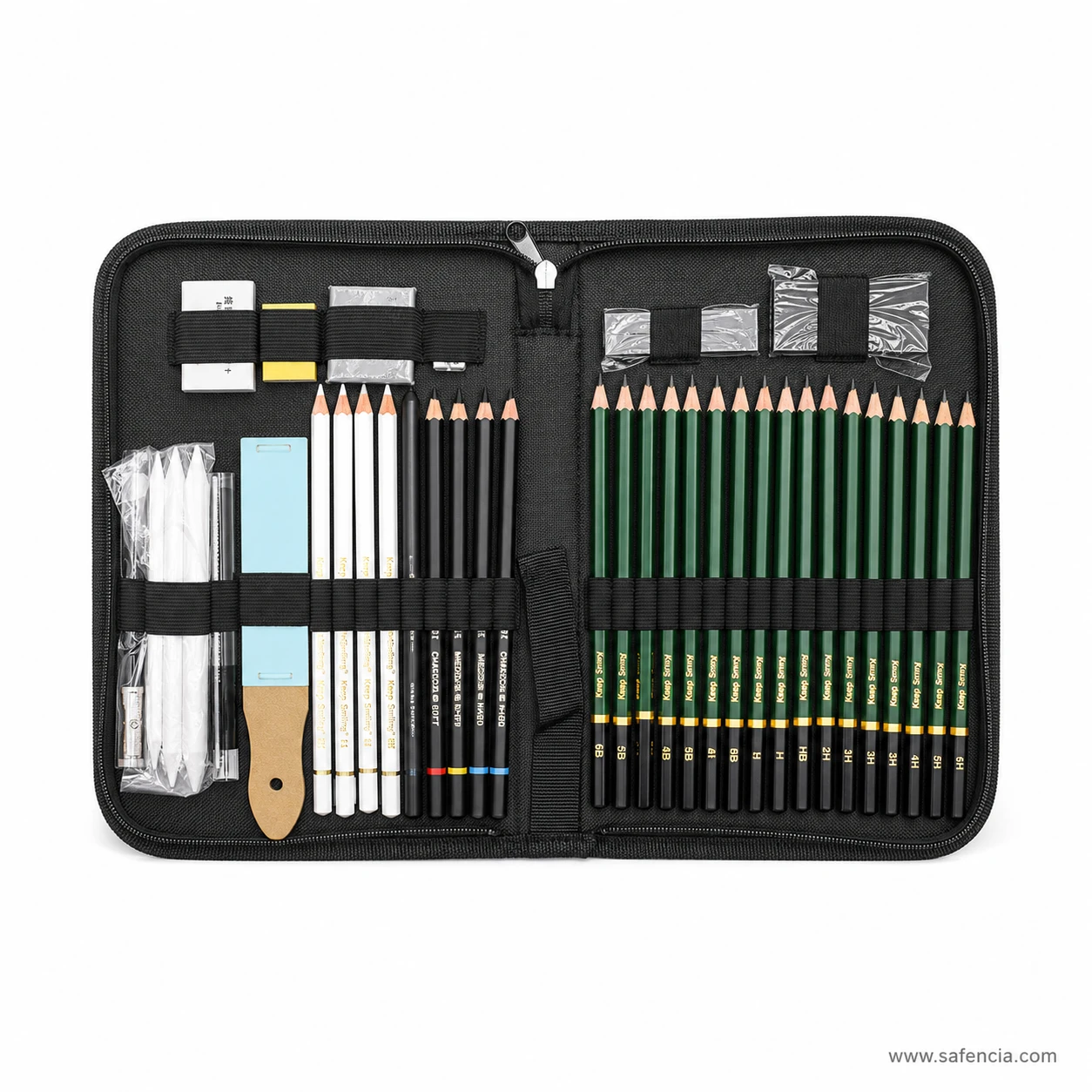 Keep Smiling 42 piece artist sketching set in black zippered travel carry case