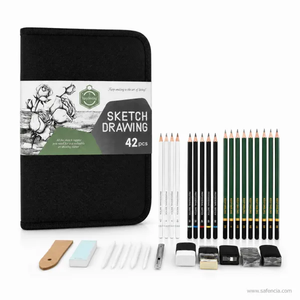 Keep Smiling 42-Piece Sketch and Drawing Set in a Zip Case