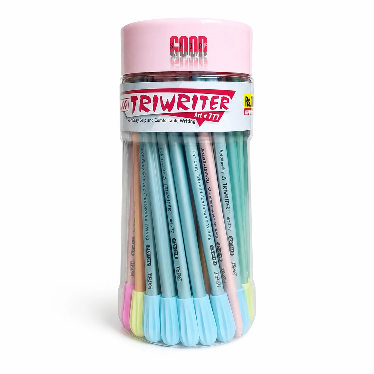 Dux Triwriter 777 pastel jar photographed close so the printed band with the Art 777 marking is readable