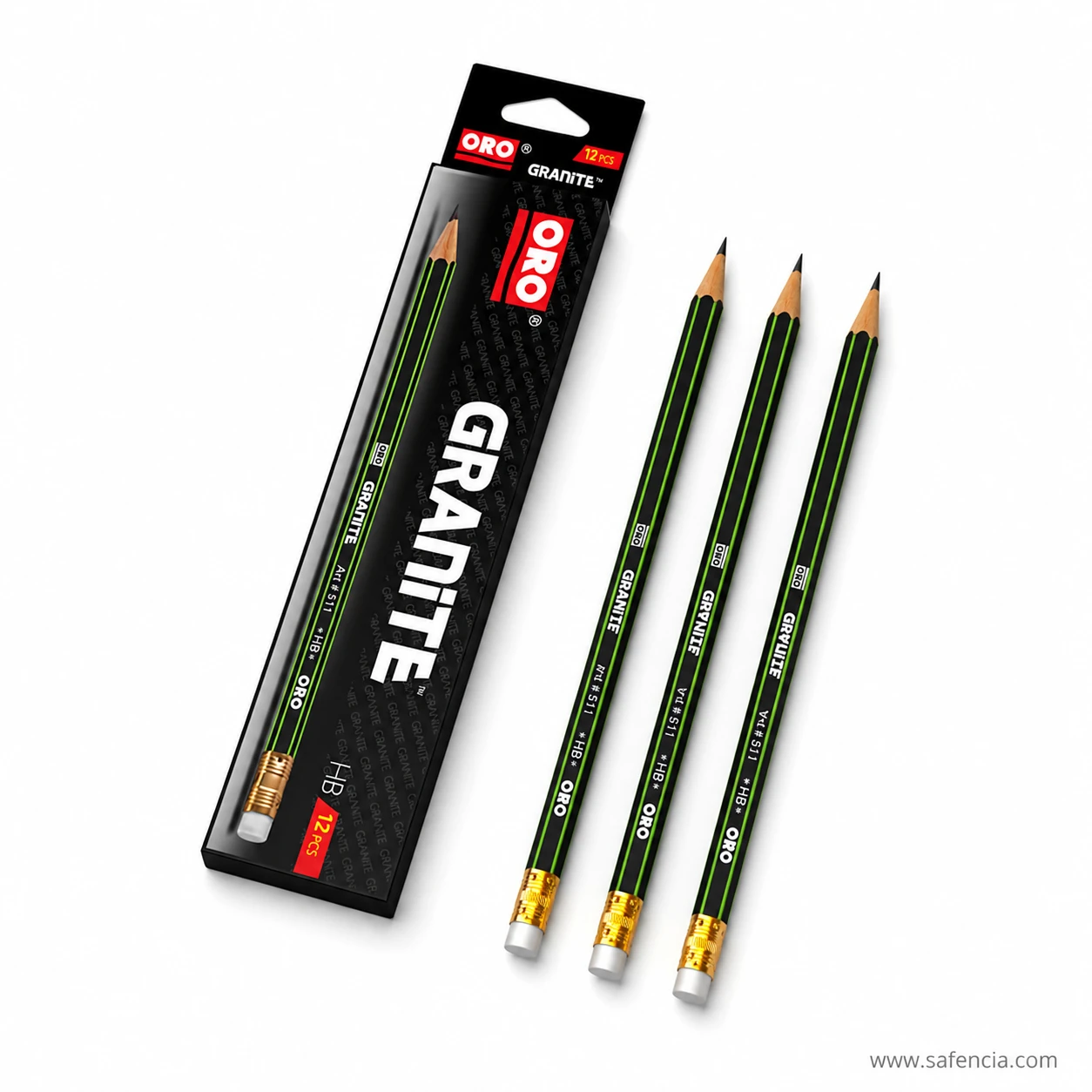 Oro Granite pencil box front printed with the range name, the Art 511 reference, the HB grade and the 12 PCS badge