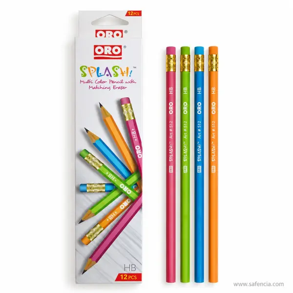 Oro Splash HB Pencils with Matching Erasers