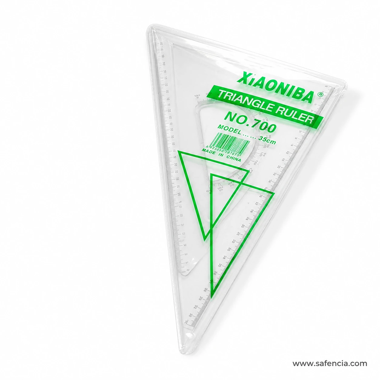 Xiaoniba No.700 clear 35cm triangle ruler set photographed from a second angled orientation