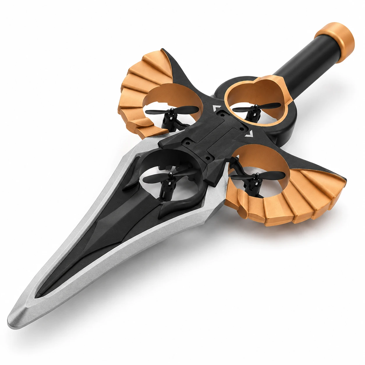 Angled view of the RC Sword Flying Aircraft showing the tapered blade, grip and copper pommel