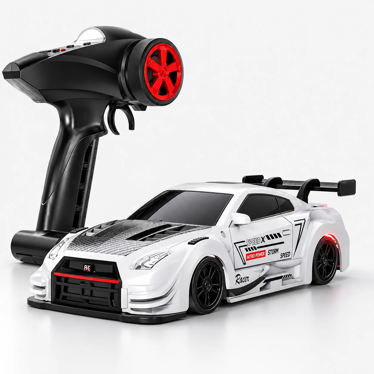 White RC drift car with black 2.4GHz controller for 6516CH Porsche racing car