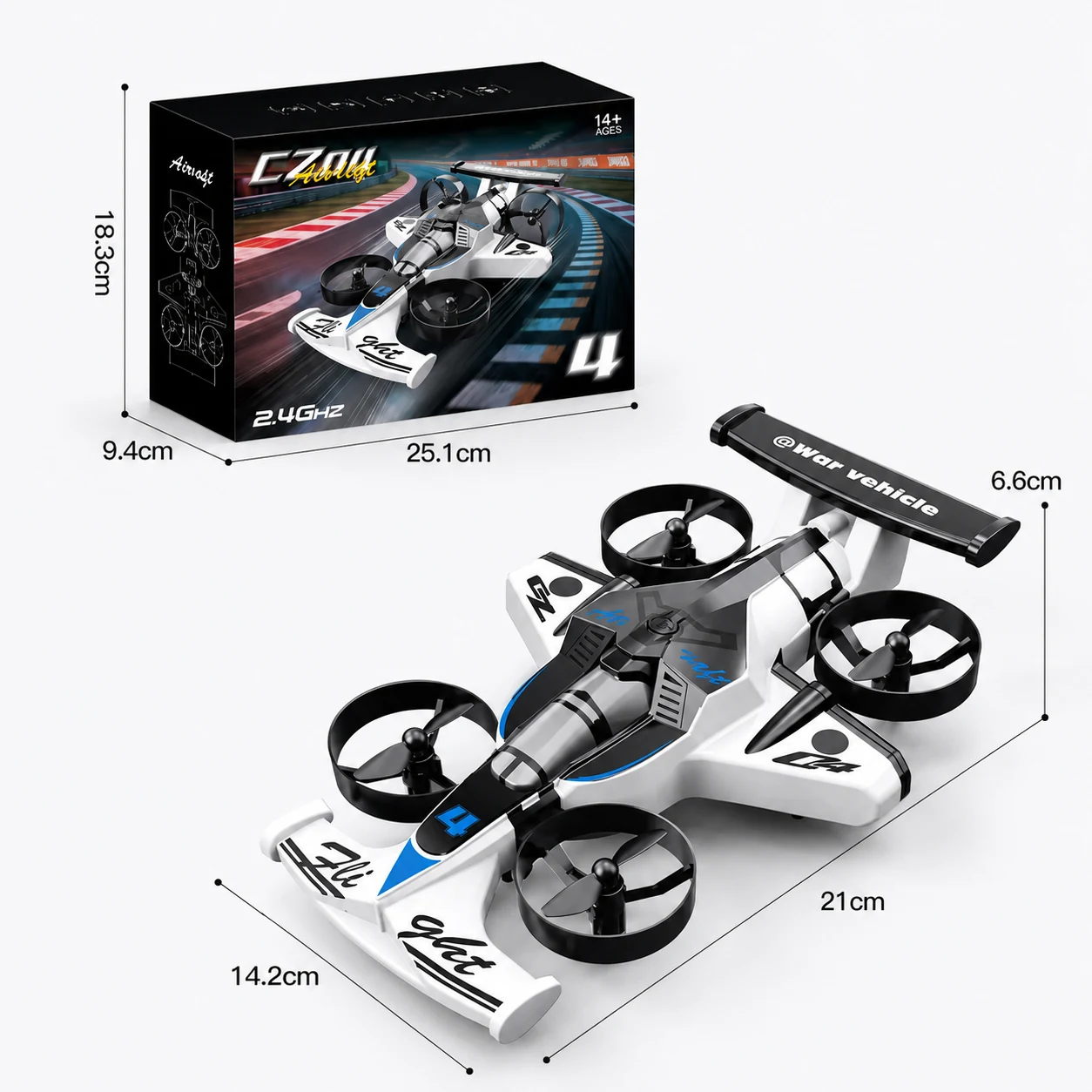 2-in-1 RC drift car flying drone packaging details