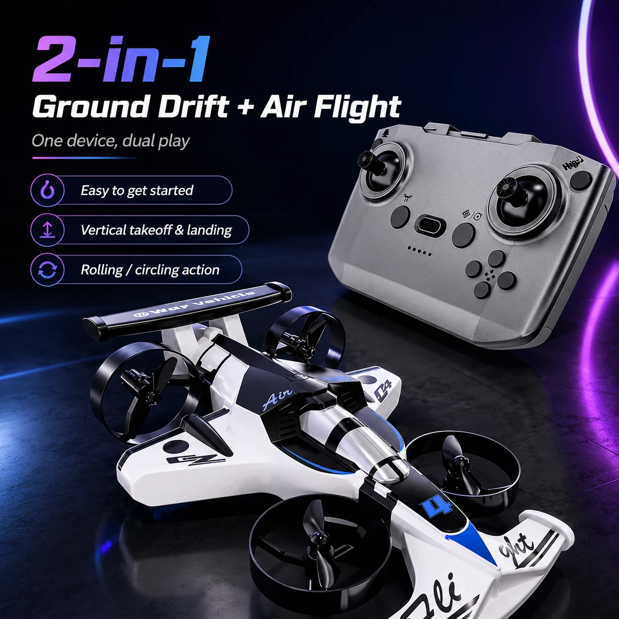 2-in-1 RC ground and air vehicle controls image