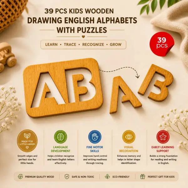 39 PCS Kids Wooden Drawing English Alphabets with Puzzles