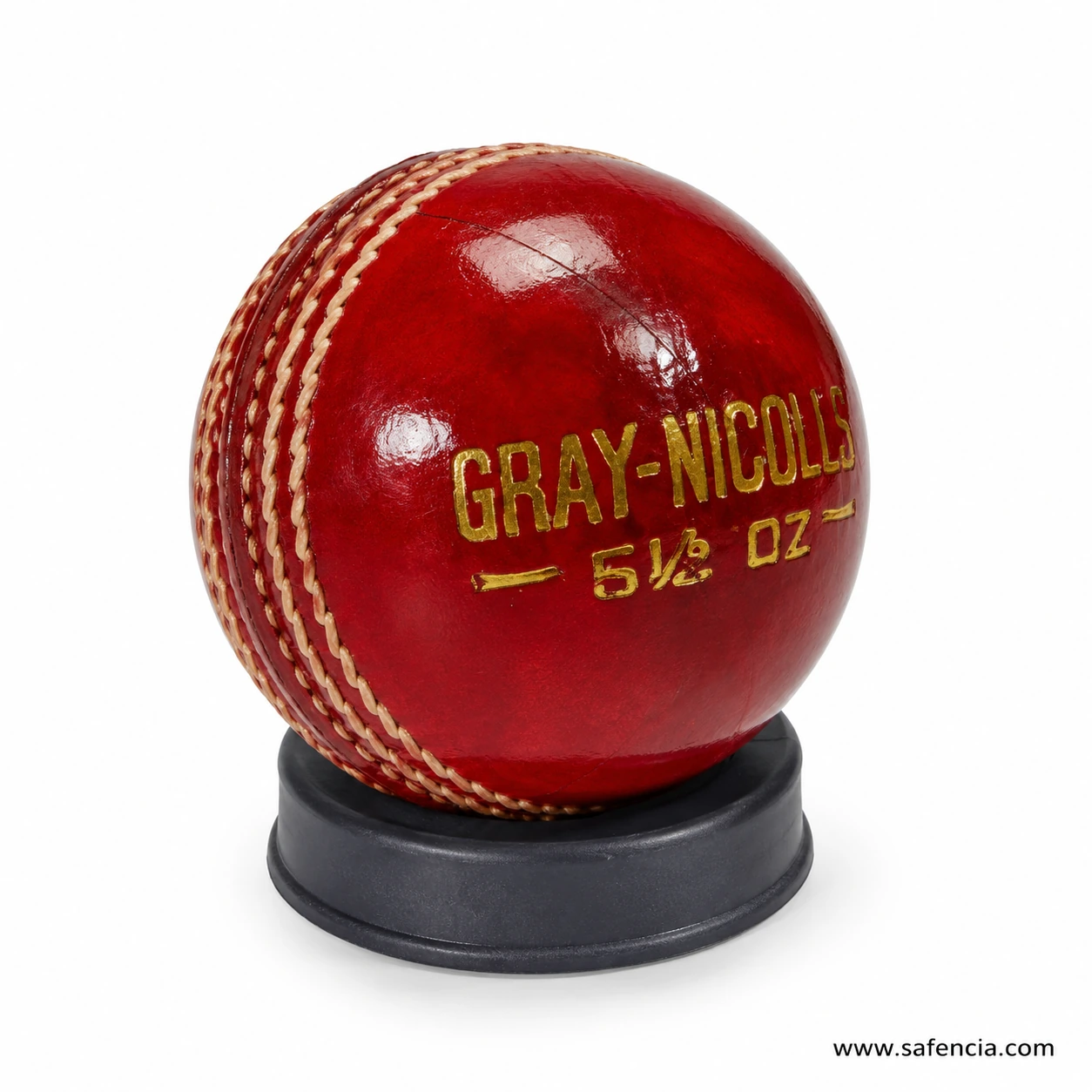4-piece leather cricket ball close up showing hand stitched seam and panels