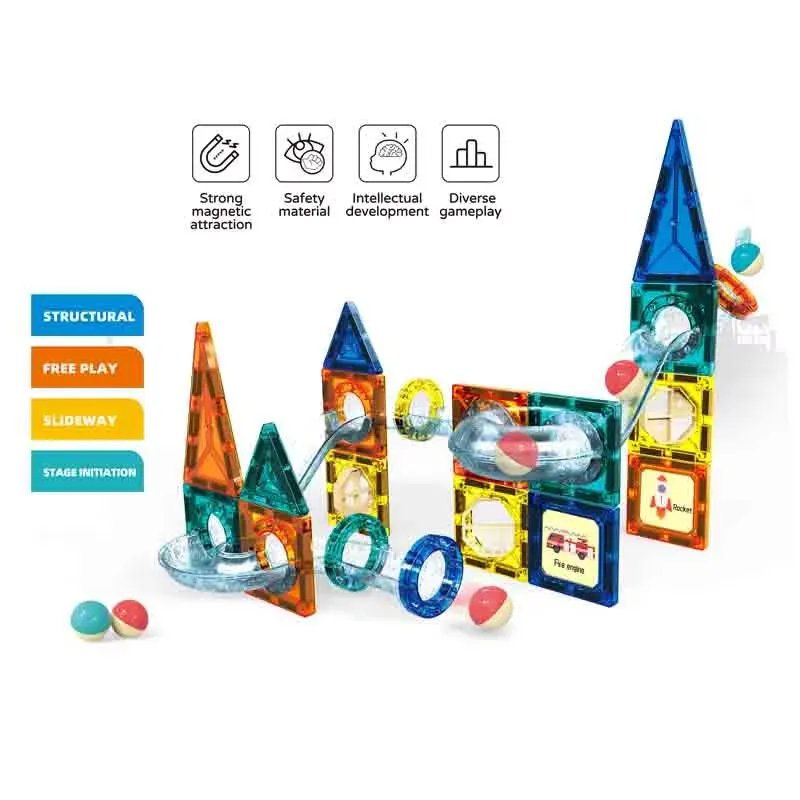 Magnetic pipeline marble run build with rolling balls