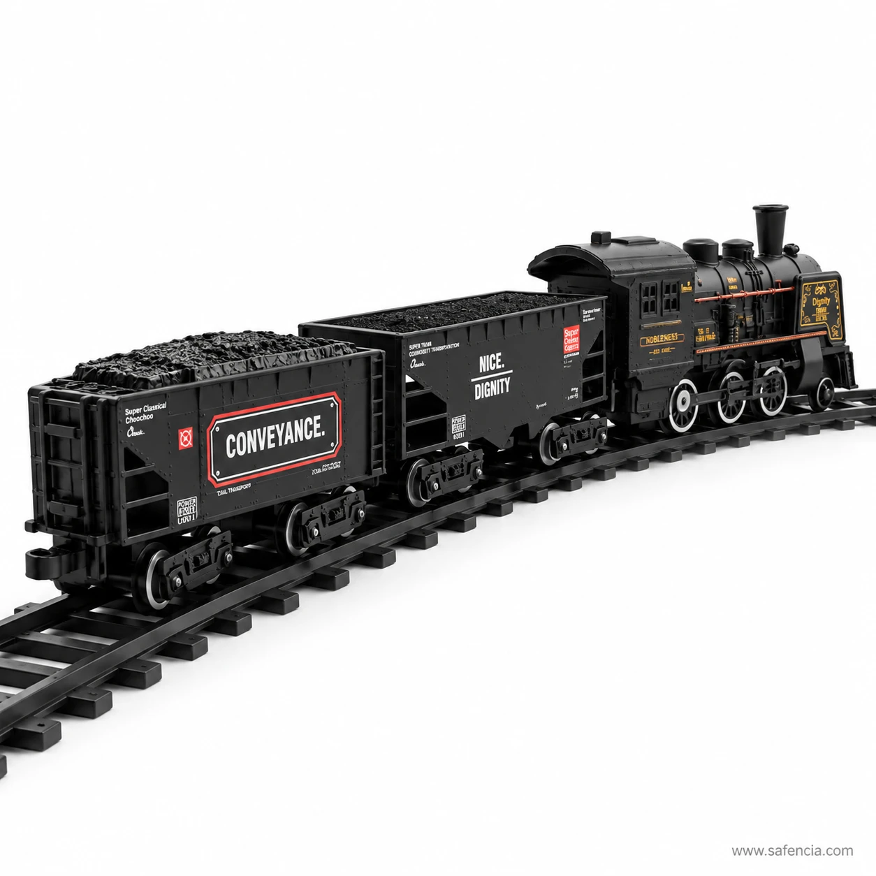 Front three-quarter view of the Alloy Smart steam locomotive showing the funnel that produces the smoke effect