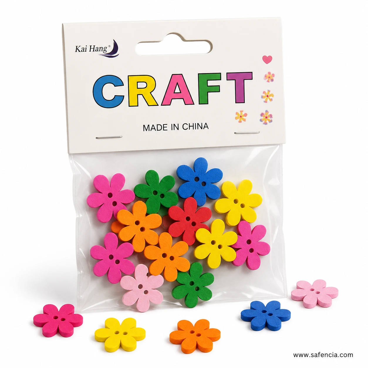 Wooden daisy buttons showing the two centre holes used for sewing